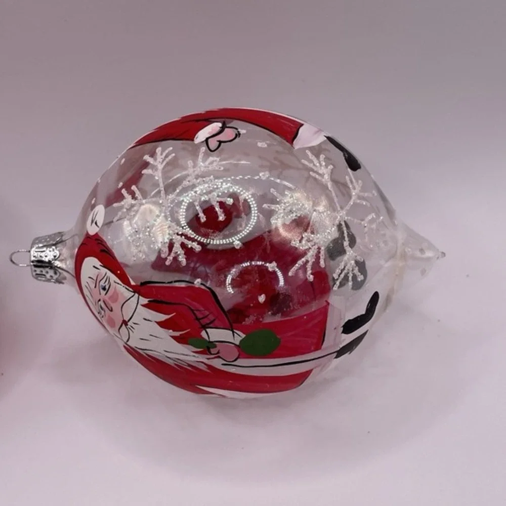 Vintage Hand Painted Santa Blown Glass Teardrop Christmas Ornaments Set of‎ 2